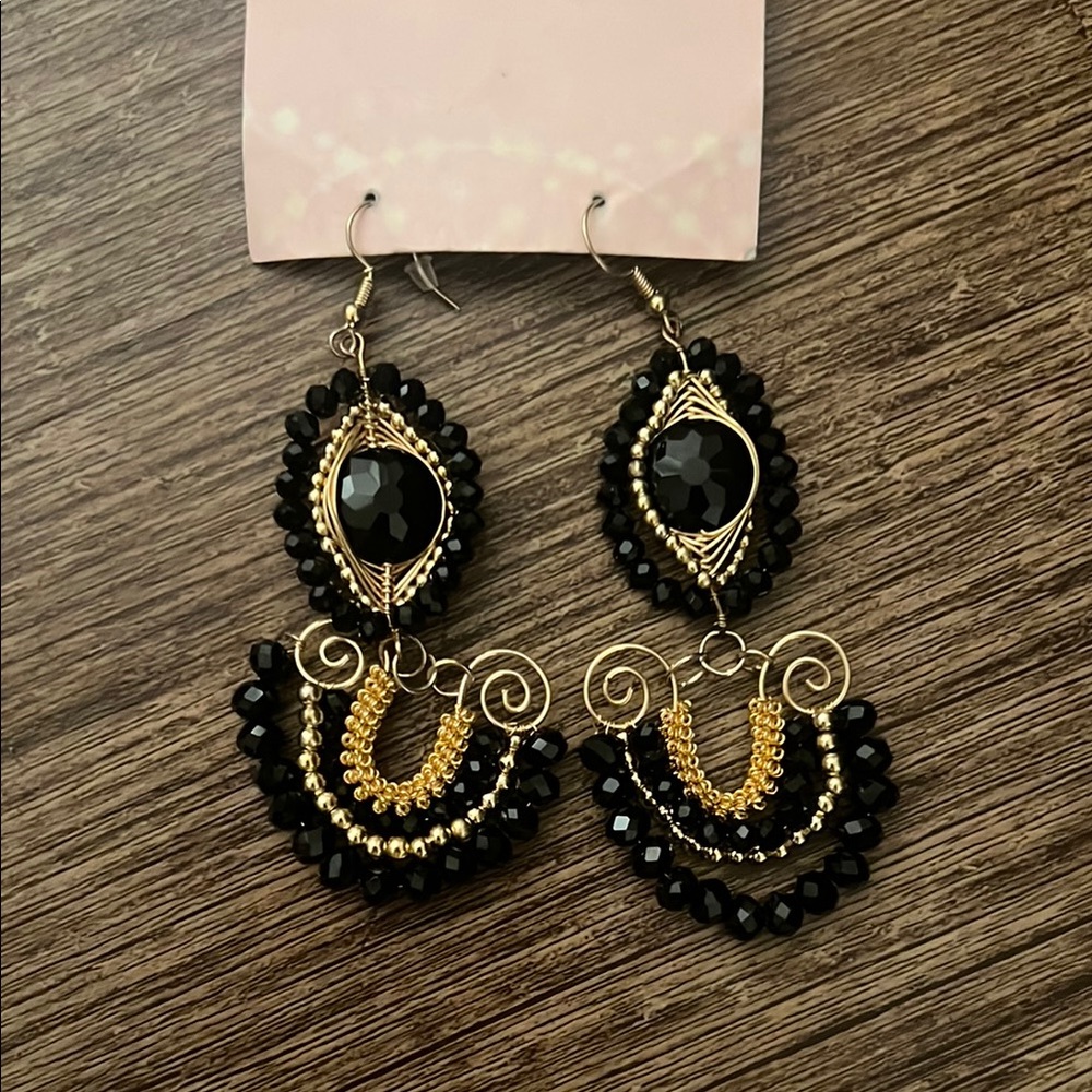 Black and Gold Dangle Earrings